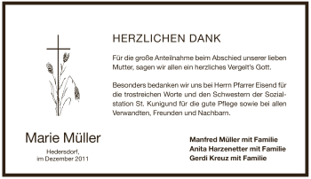 Traueranzeige von Marie Müller von Pegnitz-Zeitung